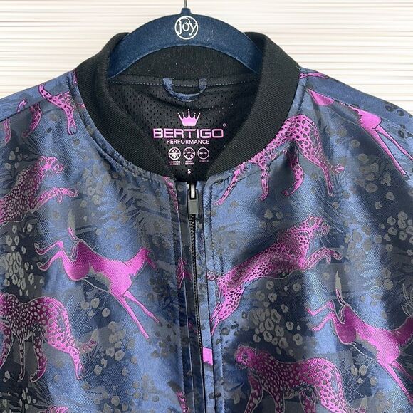 BERTIGO lan Animal Impala & Cheetah Jacquard  Bomber Jacket Navy Blue / Purple S - Picture 6 of 15